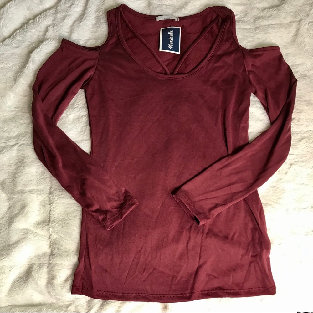 ACEMI Cold Shoulder Strappy Long Sleeve Top